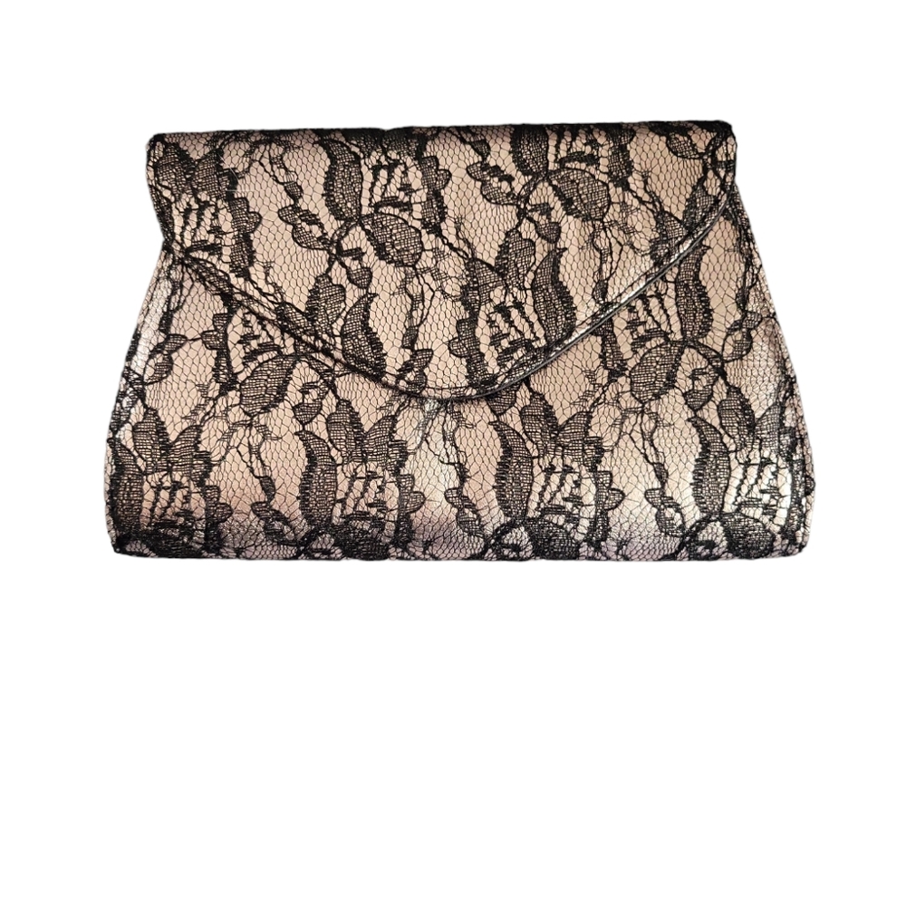 Neiman Marcus metallic and black lace evening bag